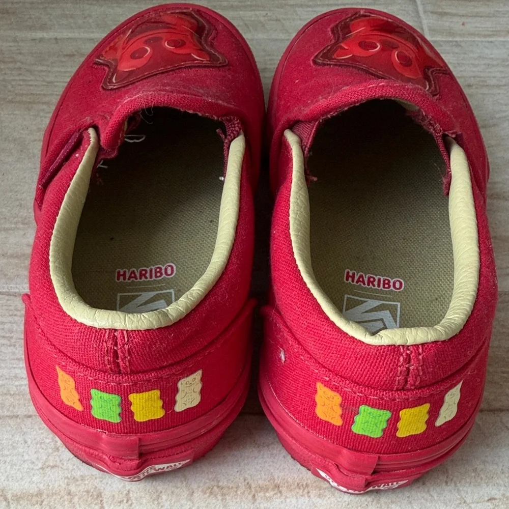 Kids Red Slip-On Canvas Shoes with Bear Accent